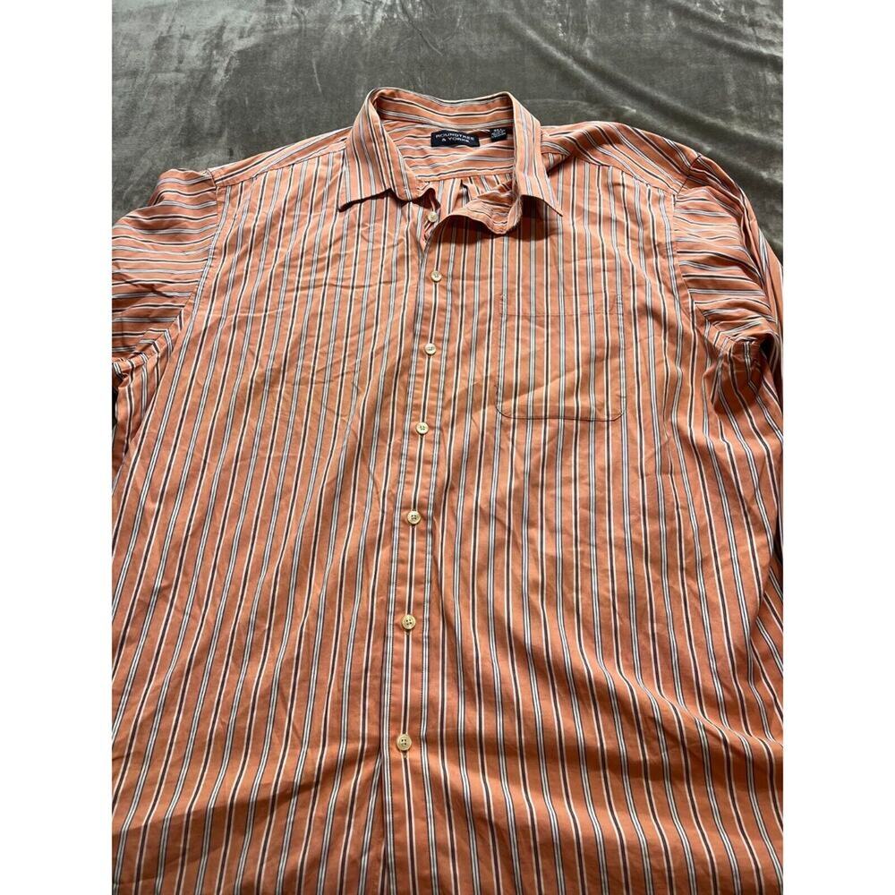 Roundtree & York Shirt Mens 3XT Orange Striped‎ Button Down Long Sleeve